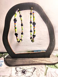 Image 6 of Viola Black, Leaf Green, Yellow, and Orange Multicolor Beaded Large Hoop Earrings