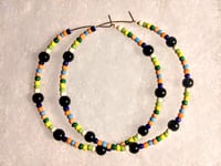 Image 8 of Viola Black, Leaf Green, Yellow, and Orange Multicolor Beaded Large Hoop Earrings