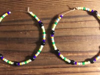 Image 3 of Viola Black, Leaf Green, Yellow, and Orange Multicolor Beaded Large Hoop Earrings