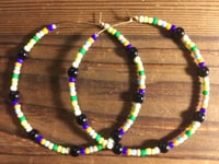 Image 4 of Viola Black, Leaf Green, Yellow, and Orange Multicolor Beaded Large Hoop Earrings