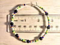 Image 2 of Viola Black, Leaf Green, Yellow, and Orange Multicolor Beaded Large Hoop Earrings