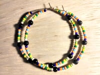 Image 1 of Viola Black, Leaf Green, Yellow, and Orange Multicolor Beaded Large Hoop Earrings
