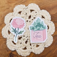 Image 1 of Tiny Cute Pink Vinyl Stickers - Succulent and Flower