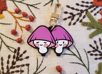 Image 1 of Lilac &amp; Bonnet Mushroom Sprite PVC Rubber Keychain