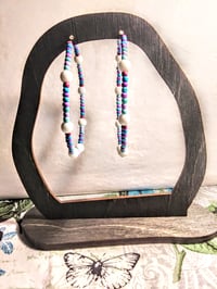 Image 6 of Delphinium White, Lavender, Blue, and Purple Multicolor Beaded Large Hoop Earrings