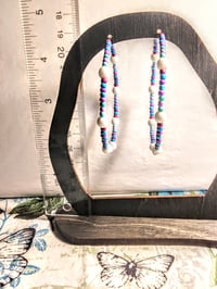Image 5 of Delphinium White, Lavender, Blue, and Purple Multicolor Beaded Large Hoop Earrings