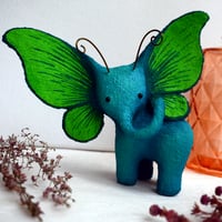 Image 1 of Blue & Lime Green Elephant Butterfly Sculpture