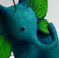Image 2 of Blue & Lime Green Elephant Butterfly Sculpture