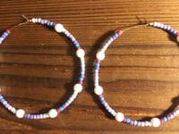 Image 3 of Delphinium White, Lavender, Blue, and Purple Multicolor Beaded Large Hoop Earrings
