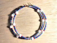 Image 1 of Delphinium White, Lavender, Blue, and Purple Multicolor Beaded Large Hoop Earrings
