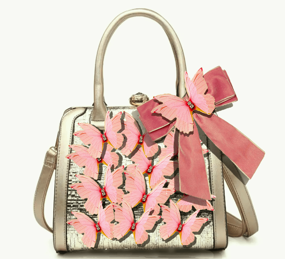 Image of House of HC Kaleidoscope of BUTTERFLIES Handbag - Scented Rose Creme