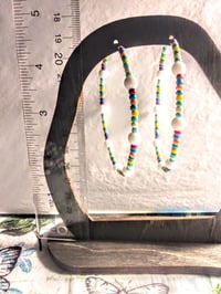 Image 5 of Delphinium White, Magenta, Orange, and Yellow Multicolor Beaded Large Hoop Earrings