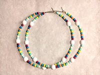 Image 8 of Delphinium White, Magenta, Orange, and Yellow Multicolor Beaded Large Hoop Earrings