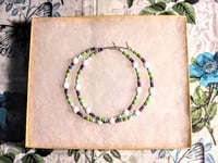 Image 7 of Delphinium White, Magenta, Orange, and Yellow Multicolor Beaded Large Hoop Earrings