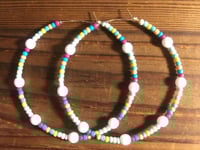 Image 4 of Delphinium White, Magenta, Orange, and Yellow Multicolor Beaded Large Hoop Earrings