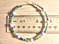Image 2 of Delphinium White, Magenta, Orange, and Yellow Multicolor Beaded Large Hoop Earrings