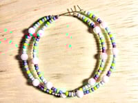 Image 1 of Delphinium White, Magenta, Orange, and Yellow Multicolor Beaded Large Hoop Earrings