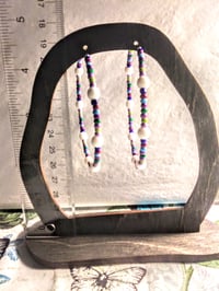 Image 5 of Delphinium White, Pink, Green, Blue Multicolor Beaded Large Hoop Earrings