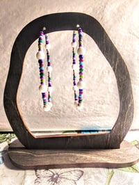 Image 6 of Delphinium White, Pink, Green, Blue Multicolor Beaded Large Hoop Earrings