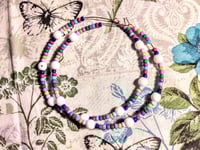 Image 9 of Delphinium White, Pink, Green, Blue Multicolor Beaded Large Hoop Earrings