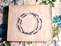 Image 7 of Delphinium White, Pink, Green, Blue Multicolor Beaded Large Hoop Earrings