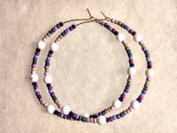 Image 8 of Delphinium White, Pink, Green, Blue Multicolor Beaded Large Hoop Earrings
