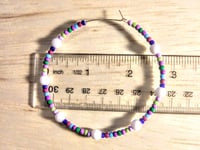 Image 2 of Delphinium White, Pink, Green, Blue Multicolor Beaded Large Hoop Earrings