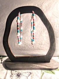 Image 6 of Delphinium White, Pink, Blue, and Orange Multicolor Beaded Large Hoop Earrings