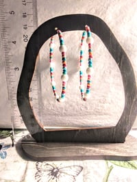 Image 5 of Delphinium White, Pink, Blue, and Orange Multicolor Beaded Large Hoop Earrings