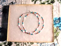 Image 7 of Delphinium White, Pink, Blue, and Orange Multicolor Beaded Large Hoop Earrings
