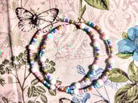 Image 9 of Delphinium White, Pink, Blue, and Orange Multicolor Beaded Large Hoop Earrings