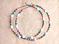 Image 8 of Delphinium White, Pink, Blue, and Orange Multicolor Beaded Large Hoop Earrings