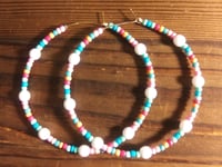 Image 4 of Delphinium White, Pink, Blue, and Orange Multicolor Beaded Large Hoop Earrings