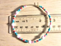 Image 2 of Delphinium White, Pink, Blue, and Orange Multicolor Beaded Large Hoop Earrings