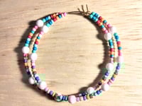 Image 1 of Delphinium White, Pink, Blue, and Orange Multicolor Beaded Large Hoop Earrings