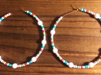 Image 3 of Delphinium White, Pink, Blue, and Orange Multicolor Beaded Large Hoop Earrings