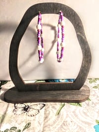 Image 6 of Delphinium White, Magenta, Purple, and Lavender Multicolor Beaded Large Hoop Earrings