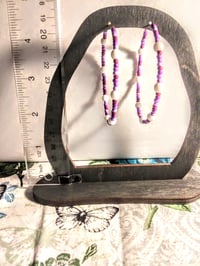 Image 5 of Delphinium White, Magenta, Purple, and Lavender Multicolor Beaded Large Hoop Earrings