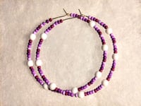 Image 8 of Delphinium White, Magenta, Purple, and Lavender Multicolor Beaded Large Hoop Earrings
