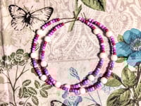 Image 9 of Delphinium White, Magenta, Purple, and Lavender Multicolor Beaded Large Hoop Earrings