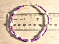 Image 2 of Delphinium White, Magenta, Purple, and Lavender Multicolor Beaded Large Hoop Earrings