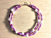 Image 1 of Delphinium White, Magenta, Purple, and Lavender Multicolor Beaded Large Hoop Earrings