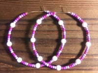 Image 4 of Delphinium White, Magenta, Purple, and Lavender Multicolor Beaded Large Hoop Earrings