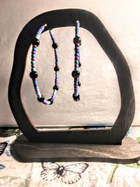 Image 6 of Viola Black, Ocean Blue, Lavender, and Purple Multicolor Beaded Large Hoop Earrings