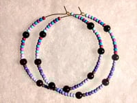 Image 8 of Viola Black, Ocean Blue, Lavender, and Purple Multicolor Beaded Large Hoop Earrings