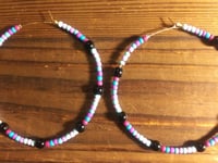 Image 3 of Viola Black, Ocean Blue, Lavender, and Purple Multicolor Beaded Large Hoop Earrings