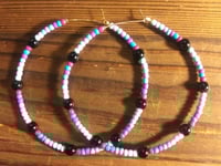 Image 4 of Viola Black, Ocean Blue, Lavender, and Purple Multicolor Beaded Large Hoop Earrings