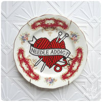 Image 1 of Needle Addict - Hand Painted Vintage Plate