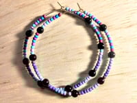 Image 1 of Viola Black, Ocean Blue, Lavender, and Purple Multicolor Beaded Large Hoop Earrings