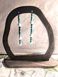 Image 6 of Delphinium White, Indigo Blue, Ocean Blue, and Green Multicolor Beaded Large Hoop Earrings